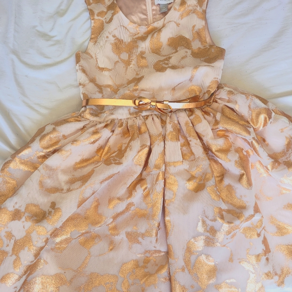 Gold dress for girls with belt